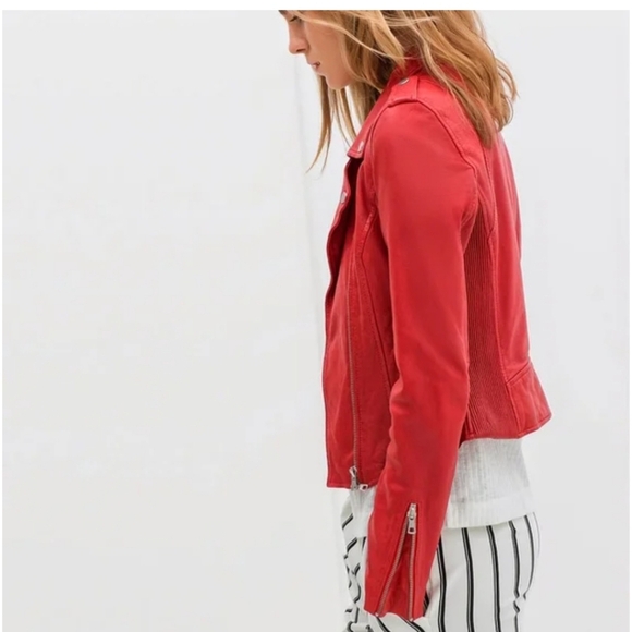 ZARA TRAFALUC Red Moto faux leather jacket. Size XL - Picture 4 of 16